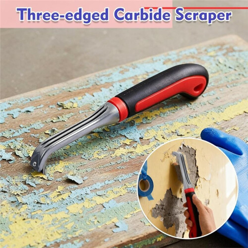Carbide Scraper with Replacement Blades 1 Inch Three-Edged Steel Blade Ergonomic Paint Scraper Tool Paint Shaver 2
