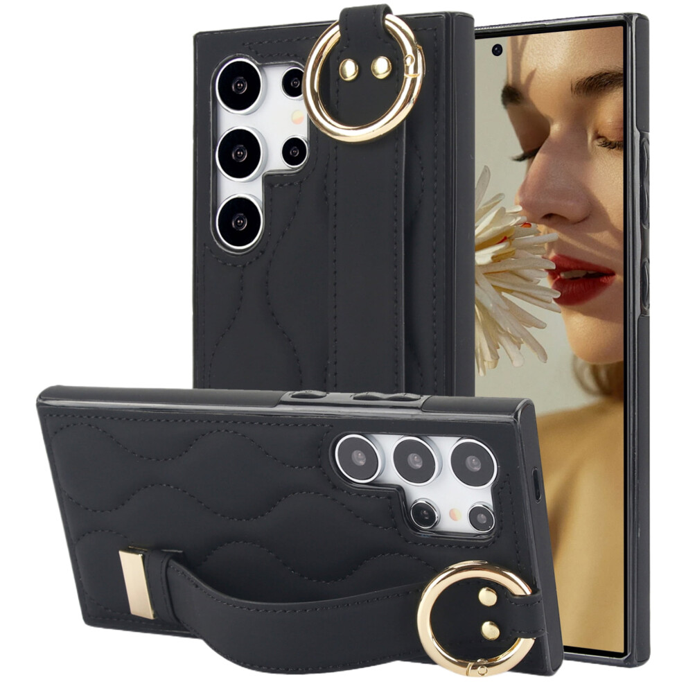 Ccsmall Pu Leather Case For Samsung Galaxy S25 Ultra Â Cute Wrist Strap, Kickstand & Finger Ring, Stylish Protective Cover, Zwd Black 9365509718179