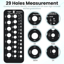 29-Hole Stainless Steel Drill Gauges for 1/16 Inch to 1/2 Inch Size Bits 17/64-1/2 0.062-0.250 Bolt Gauge (Black)
