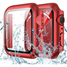 XiHAMA Wasserdichte Hülle kompatibel mit Apple Watch SE (2. Generation) Series 6 5 4, Displayschutzfolie aus gehärtetem Glas, robuste