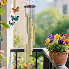 12-Tube Aluminum Wind Chime with Pine Wood Top, Rotating Indoor/Outdoor Decor, Melodious & Relaxing Sound, Compatible with Garden & Home