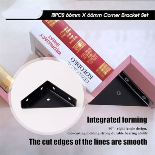 Angle Bracket, Metal Angle Bracket, Triangular Shelf Bracket, Corner Table Connector for Bed, Table, 66mm x 66mm,18 Pcs