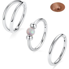 Opal-Nasenringe 18G/20G, 316L Chirurgenstahl, 3-teilig: Nase, Septum, Helix, Conch, Daith, Rook, Tragus (8 mm/10 mm)
