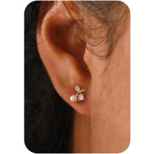 Pearl Earrings-14K Gold Plated Dainty Pearl Drop Simple Wedding CZ Dangle Dangling Cute Stud Earrings for Brides Earrings for Women Gifts