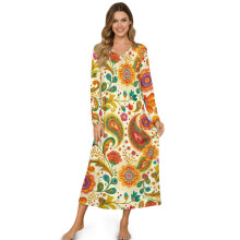 Women's Soft Boho Flower Housecoat – Button-Front, Long Sleeve, Comfortable Loungewear & Sleepwear, M, Compatible with Home/Bedroom