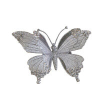 Glitter Butterfly Christmas Ornament with Clip – Hollow Silver Monarch Tree Decor, Keepsake Gift (Compatible with Standard Tree Branches)