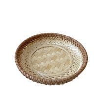 Handwoven Shallow Flat Basket Round Bamboo Serving Tray Decorative Serving Tray Rattan Fruits Dried Fruits Snack Plate Type 4
