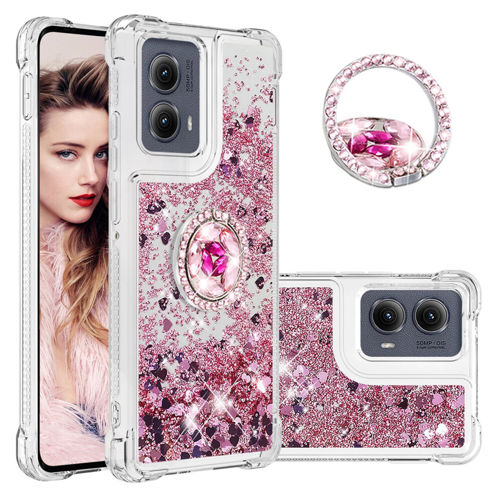 Ccsmall Glitter Clear Case For Motorola Edge 5G 2024 Â Liquid Quicksand + Diamond Ring Holder, Lsz Rose Compatible With Moto Edge 5G 2024 Gold 9365509721537