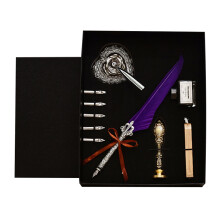Quill Pen Set with Purple Heart-shaped Holder