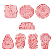 8 Piece Happy Birthday 3D Stereoscopic Cookie Cutter Pressed Plastic Cookie Press Fondant Cake Baking Tool for Creative Bakers
