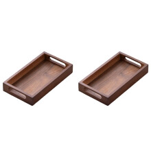 2X Rectangular Bamboo Wood Tea Tray Display Plate Walnut Color Cup Storage Handle Japanese Tea Set Tray 29x20x4cm