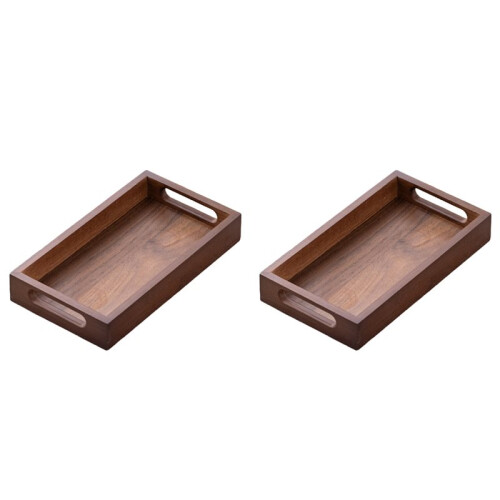 2X Rectangular Bamboo Wood Tea Tray Display Plate Walnut Color Cup Storage Handle Japanese Tea Set Tray 29x20x4cm