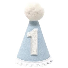 A Light   Hat with White Pom-Poms, Perfect for A Baby'S First Birthday Party.