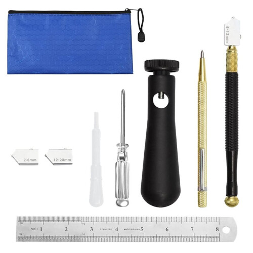 Pencil Style Glass Cutter Tool Set with Scribe Assist Handle, Ruler, Screwdriver and  Storage Bag 1