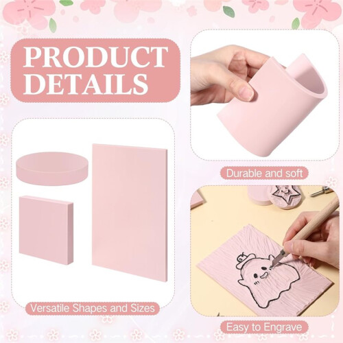 Kit com 21 Peças de Blocos de Linóleo para Entalhe em Borracha, Nos Formatos Redondo, Quadrado e Retangular, de 4 X 6 Polegadas e 2 Polegadas X 2 2