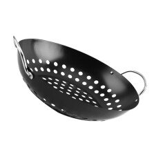 Nonstick BBQ Grill Pan with Handle, Round Metal Barbecue Plate with Draining Holes for Outdoor Cooking