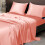 Ensemble de draps pour lit double, satin doux mat rose 6