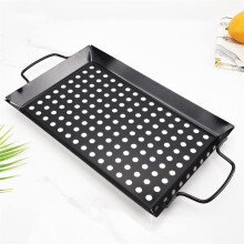 Large Non Stick BBQ Grill Basket for Fish Meat and Vegetables, Carbon Steel Easy Clean Outdoor Pan