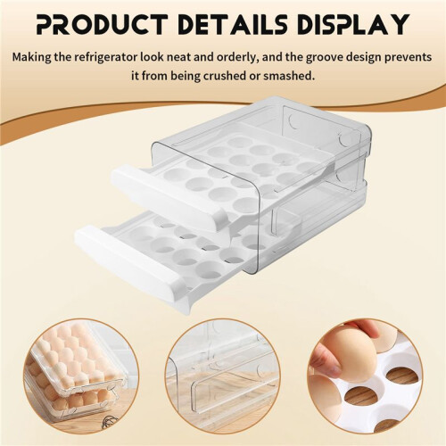 Egg Container for Refrigerator, 40 Grid/2 Layer Egg Holder for Refrigerator, Egg Drawer for Refrigerator, Egg Fresh Box 1