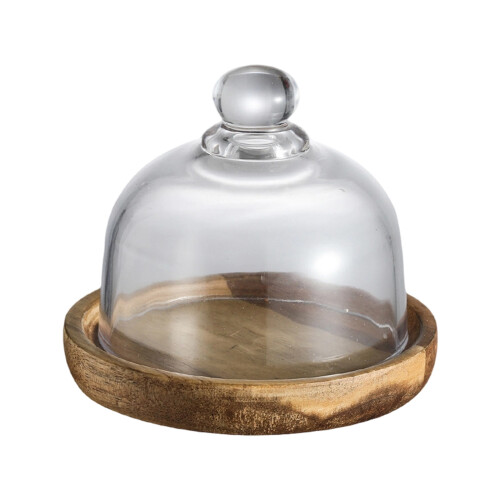 Wood And Glass Serving Tray For Cake Display Multi Functional-1