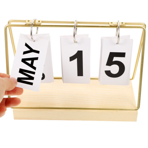Desktop Wooden Calendar Golden Rectangular Blocks Day Countdown 1Set 8.3x3.9x5.9in 2