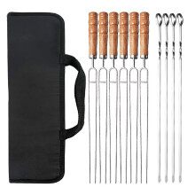 BBQ Skewers Stainless Steel U Shaped Reusable Kebab Sticks with Wooden Handle for Grill