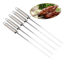 10PCS Stainless Steel BBQ Skewers Set with Flat Anti‑Spin Design and Heat‑Resistant Handles for Grilling Meat Seafood Vegetables Outdoor Cooking