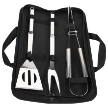 BBQ Tool Set 3pcs Stainless Steel Grill Accessories with Fork Spatula Tongs for Outdoor Camping