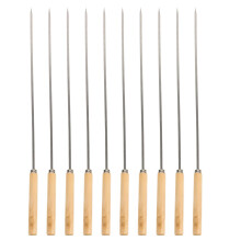 10Pcs Stainless Steel BBQ Skewers Set with Wooden Handle, Flat AntiSlip Design for Grilling Meat and Vegetables
