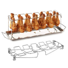 Chicken Leg Rack for Grill 2Pcs Stainless Steel Collapsible Roaster Stand with Drip Tray for BBQ