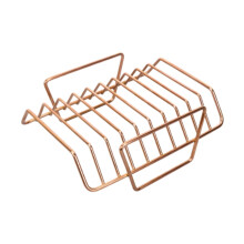 Rose Gold BBQ Rib Grill Rack with Handles, Versatile Steel Turkey Roasting Stand for Party and Travel