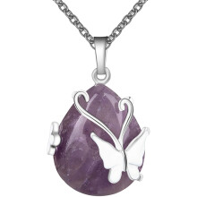 Vintage Draht Wickel Schmetterling Edelstein Rosen Quarz Amethyst Opalite Heil Kristall AnhäNger Halskette-B
