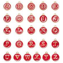 26 Pcs Alphabet Letters A-Z Double-Sided Alloy Enamel Pendant Enamel Sequins Flat Round Jewelry Making DIY Crafts - A