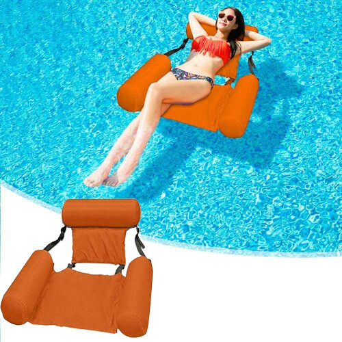 Inflatable Pool Hammock Float for Adults, Comfortable Lounge Chair for Pool or Beach, Orange 1 Pack 2