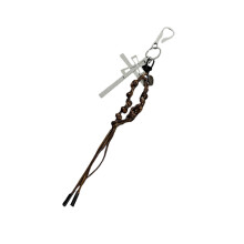 Sturdy Metal and Braided Rope Crosses Keychain-black brown