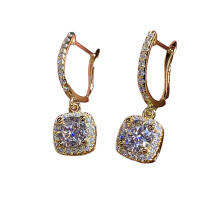 Boucles d'oreilles carrées à la mode, ensemble de zircones-Or