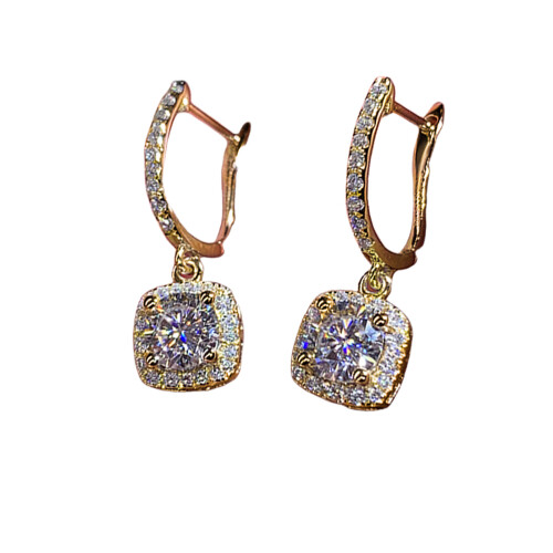 Boucles d'oreilles carrées à la mode, ensemble de zircones-Or