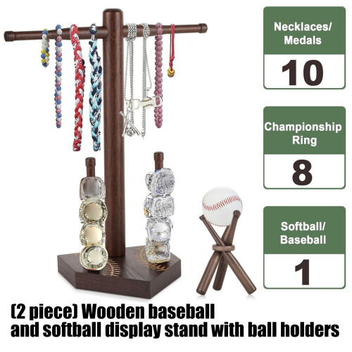 Easy Assembly Wood Baseball Ring Holder with Ball Display Stand 1