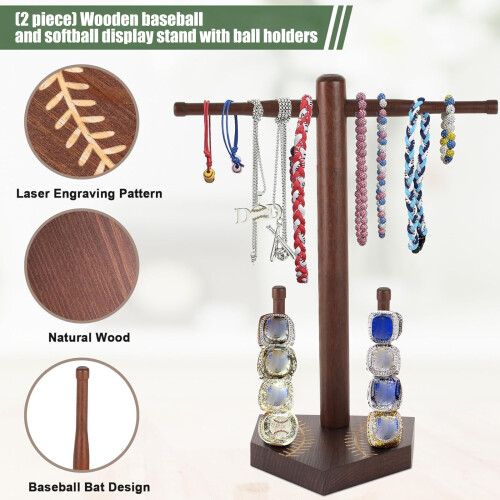 Easy Assembly Wood Baseball Ring Holder with Ball Display Stand 2