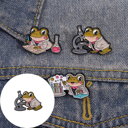 Animal Chemist Theme Brooch Featuring Frogs Microscope-QHXZ4243 1