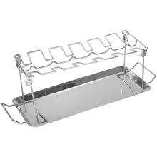 BBQ Ribs Rack 304 Stainless Steel with Drip Tray, NonSlip Handle, MultiLayer Rib Holder for Smoker and Grill