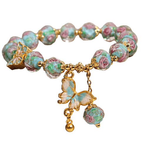 Vom Rosengarten inspiriertes Glasperlenarmband mit-Blau