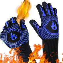 1472F Heat Resistant BBQ Gloves, NonSlip Grill Gloves for Cooking Baking and Grilling, Blue 12.5 Inch