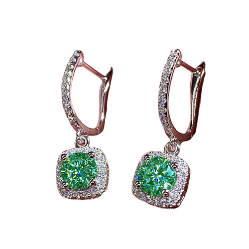Square Zircon Earrings for Special Occasions Like-Green