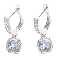 Boucles d'oreilles carrées à la mode, ensemble de zircones-Blanc
