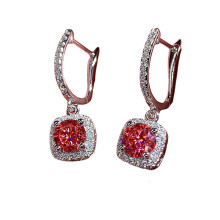 Comfortabele koperen vierkante studs met zirkoonaccent-Rood