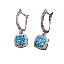 Square Cubic Zirconia Earrings Full Diamonds Designs For-Blue