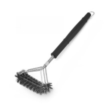 Stainless Steel Grill Cleaning Brush with Long Handle, ThreeRow Bristle Wire Brush for Safe Durable Cleaning