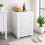 White Bamboo Laundry Basket with Lid - Bathroom Storage Cabinet Unit 6