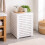 White Bamboo Laundry Basket with Lid - Bathroom Storage Cabinet Unit 7